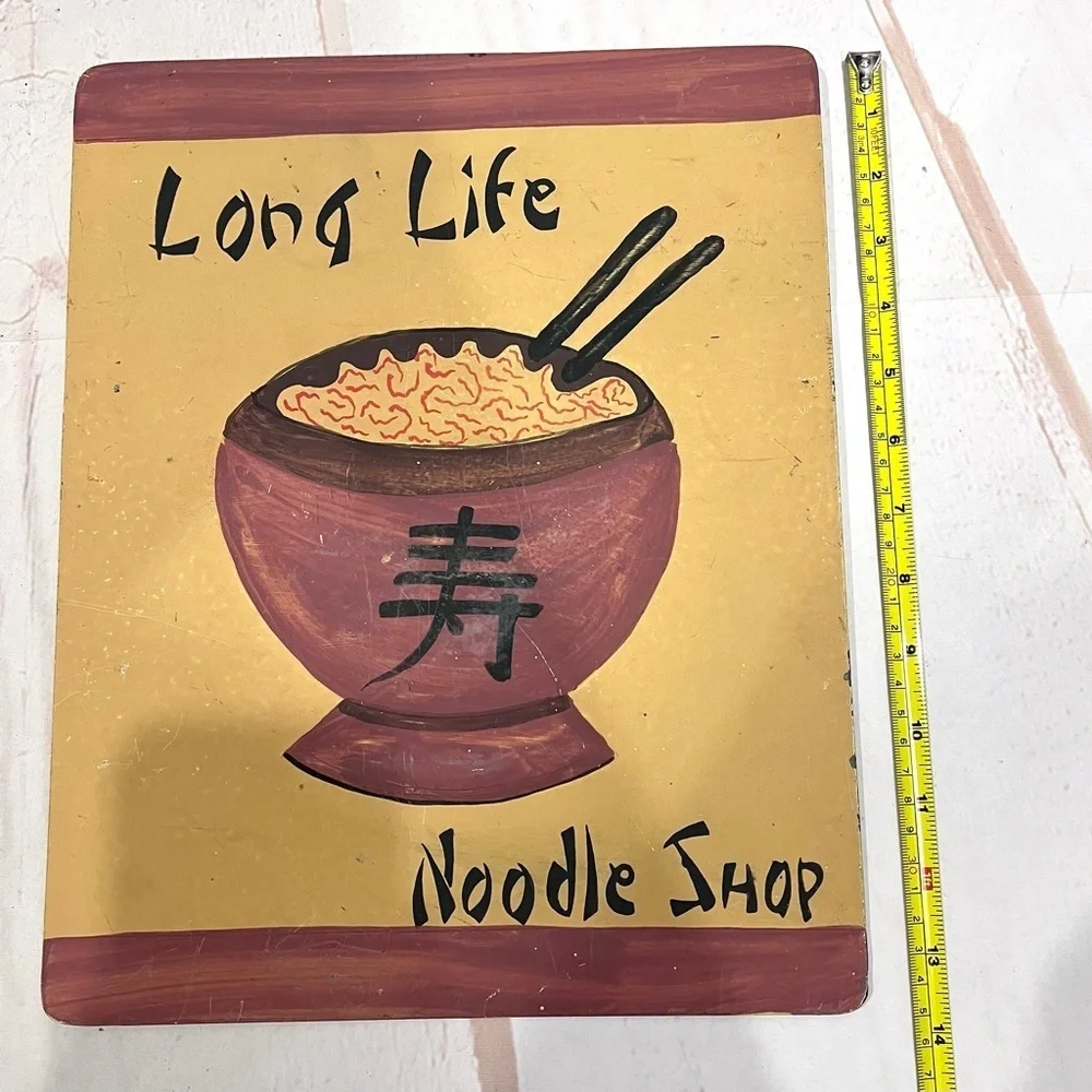 Long Life Noodle Shop Retro Asian Chinese Metal Hand Painted Wall Art Sign